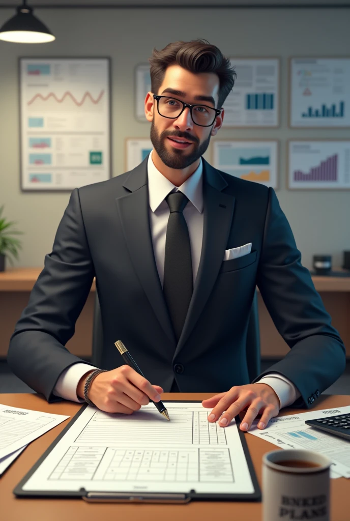 To create a realistic image of "CAPRICORNIO, the CEO of the Organization", consider the following details:
1. **General appearance**: An individual with a professional and organized appearance, perhaps wearing a suit or a set of impeccable business attire. He may have a confident and determined posture, with an expression of focus and efficiency.
2. **enviroment**: The background should reflect a well-organized work environment, like a modern and tidy office. There may be a large work desk with a computer, papers, folders and a diary.
3. **Action**: CAPRICORNIO está no meio de uma reunião ou planejamento, with graphics, spreadsheets and documents spread out in an orderly fashion on the table. He may be using a projector or screen to present a detailed plan., with a well-structured schedule visible.
4. **Accessories**: Include elements such as a detailed calendar, a calculator, and perhaps a coffee cup with a logo or phrase that represents your dedication and sense of humor.. There may be a meticulously organized to-do list on a clipboard or tablet.
5. **enviroment Profissional**: Lighting must be clear and efficient, reflecting a productive work environment. The office can have minimalist decor, with neutral colors and an air of sophistication.
Esta imagem deve transmitir a imagem de CAPRICORNIO como um líder organizado e meticuloso, that brings order and efficiency to any situation, always with a touch of lightness and good humor.