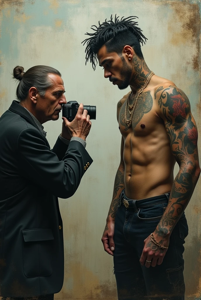 Francis Bacon taking a photo with Anuel AA