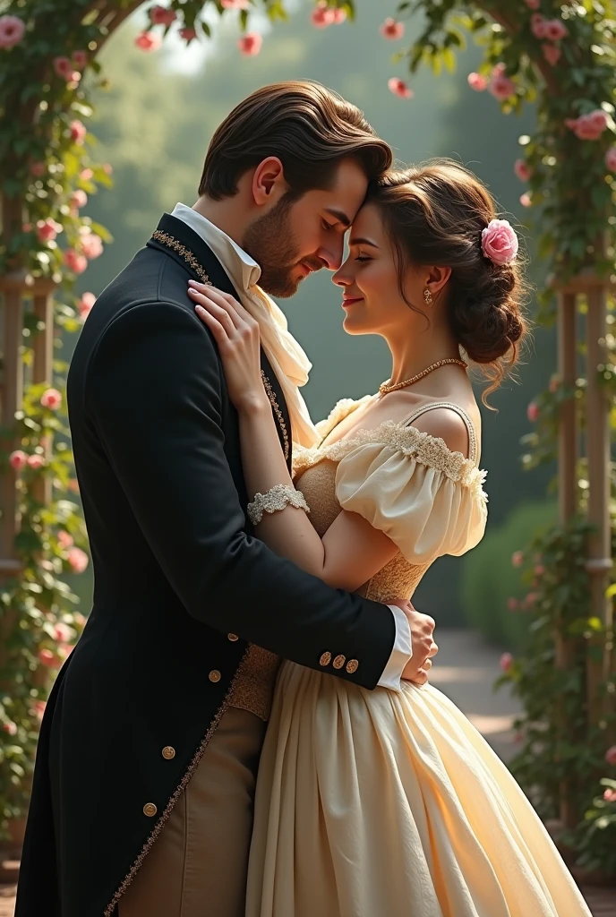man and woman kissing in 19th century clothing