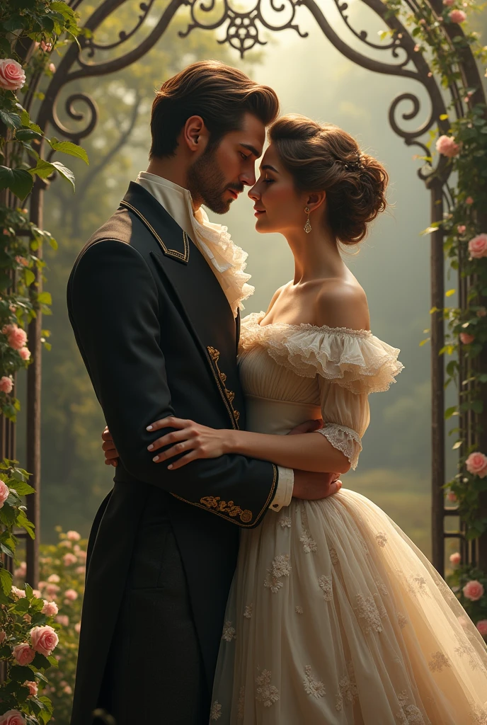 man and woman kissing in 19th century clothing