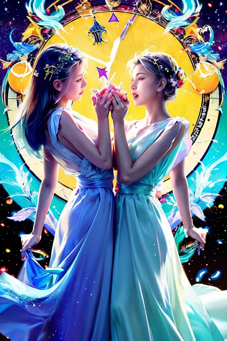 Gemini the twins horoscope symbols sings symbology detailed art color code illustration male figure represents the sign