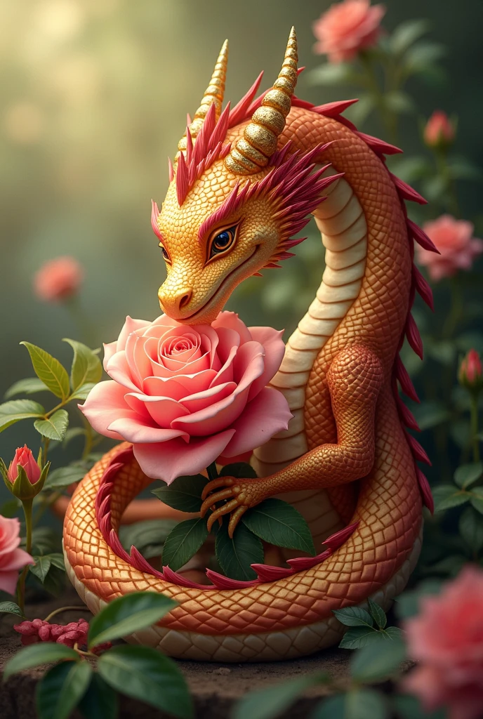Dragon rose, doux et affectueux