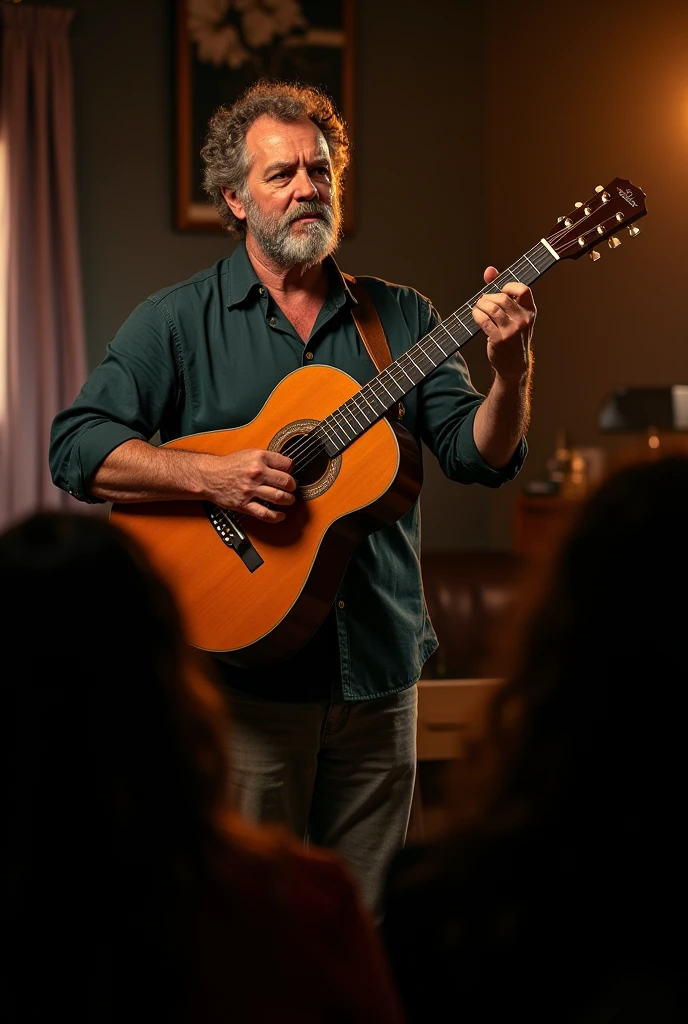 a scenario for a presentation of someone who will perform a cordel on the guitar, that portrays the abandonment of animals