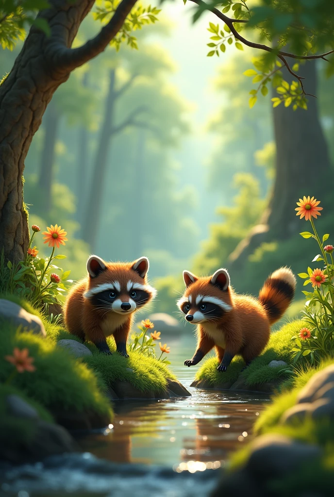 Landscape animals nature raccoons