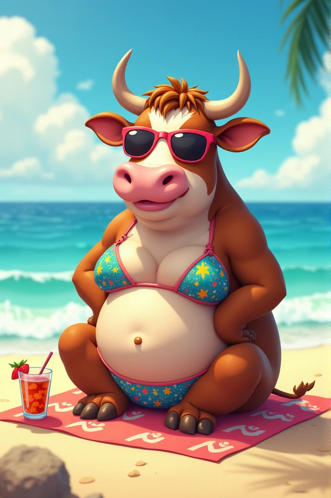Cow in bikini on the beach