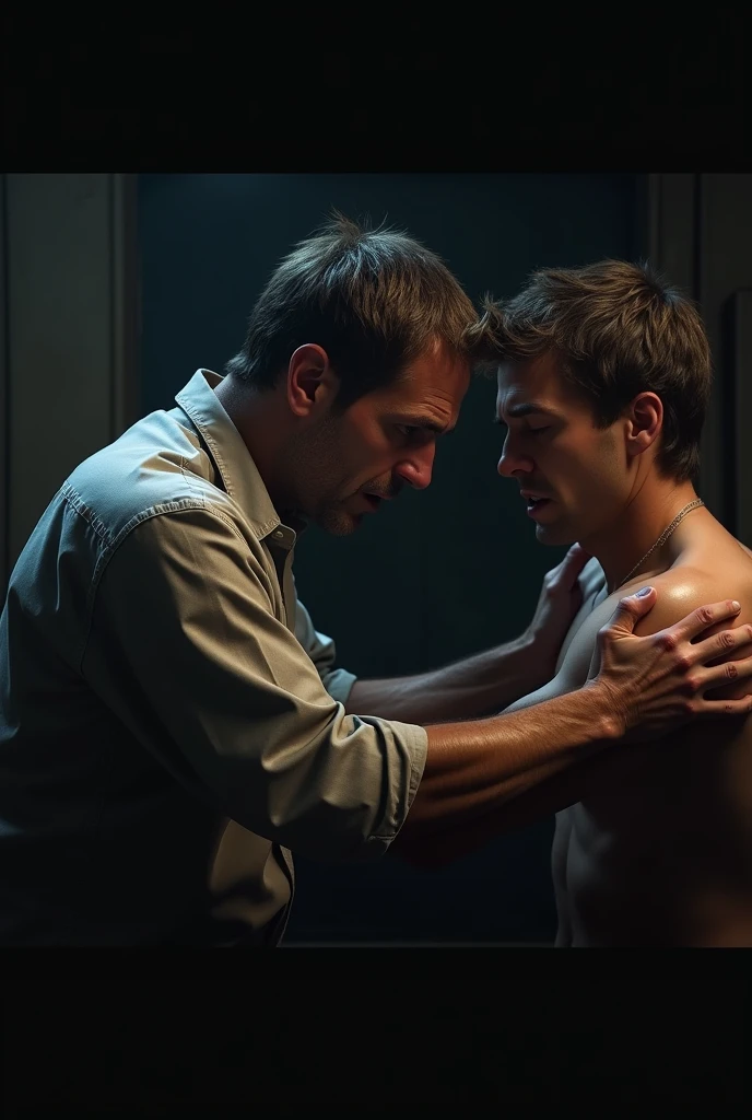 A man talking desperately to his friend Change the man on the left 
