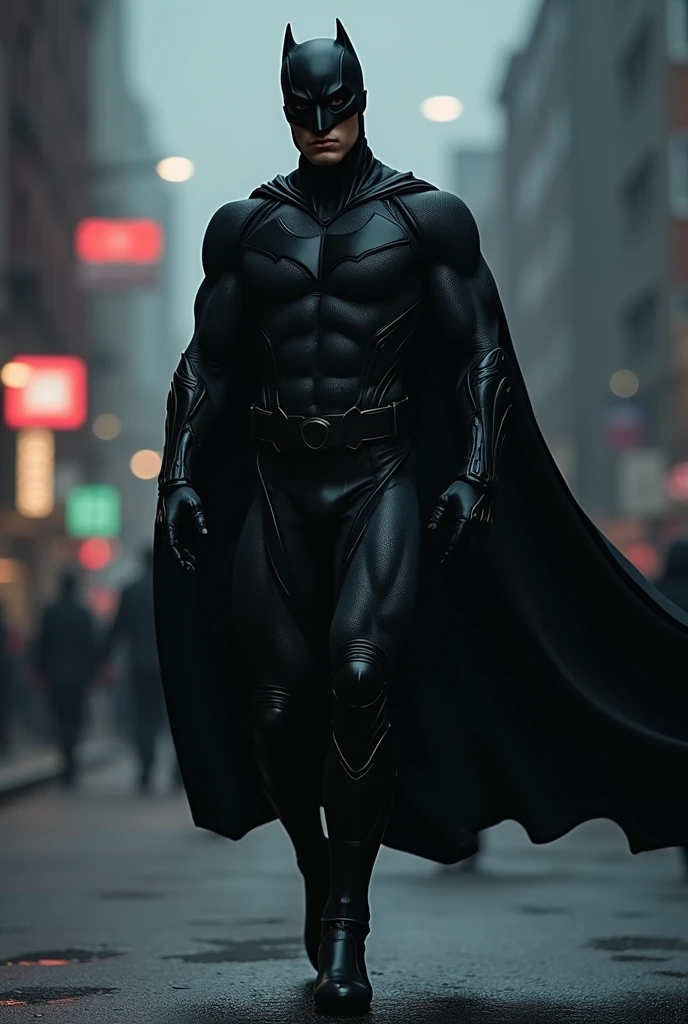 Make me a superhero similar to Nightwing with a black suit and no cape and no mask
