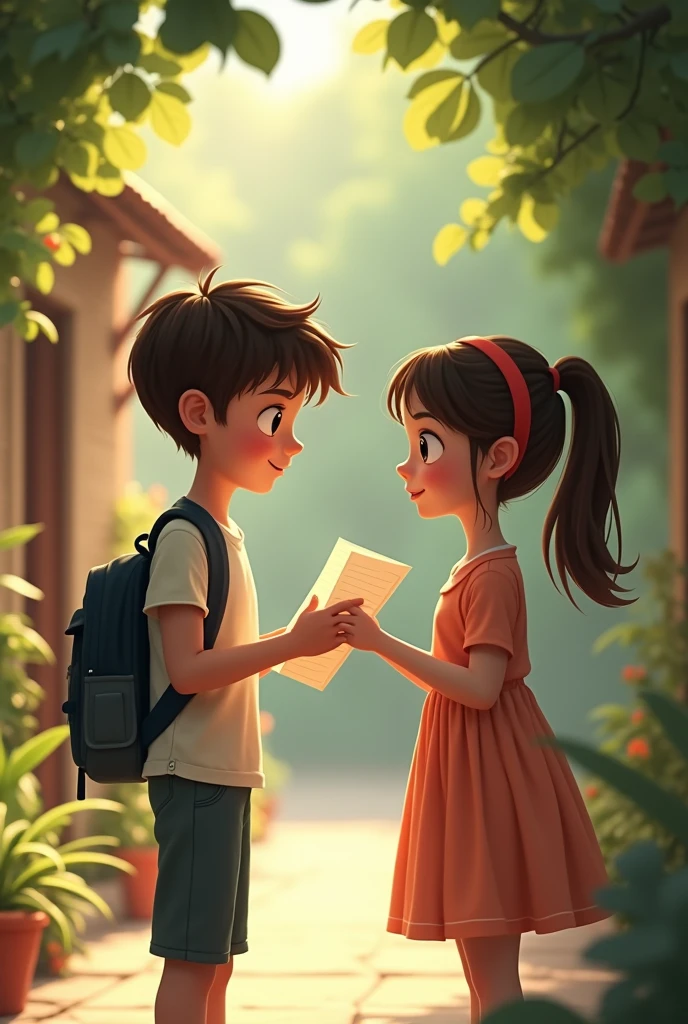 I want a picture of a boy giving a letter to a girl 

