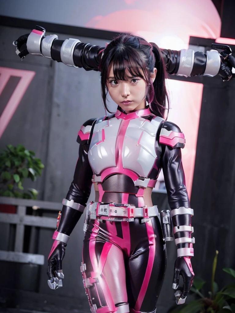 Highest quality,masterpiece,Ultra-high resolution, Very detailed, 8k,(Beautiful woman),Beautiful 25-year-old Japanese woman:1.5,Black hair ponytail、((Crucifixion)),torture,slave,((クロスにCrucifixionにされた女性:1.5)),Crucifixion刑,(((Shiny pink and white futuristic hero suit))), (Pink and white shiny hero suit, Big Breasts、Voluptuous body)、Torn Costume、(((Dirty outfit)))、((Torn Costume)), ((Scream with a look of pain)), (((A body covered in scars))),