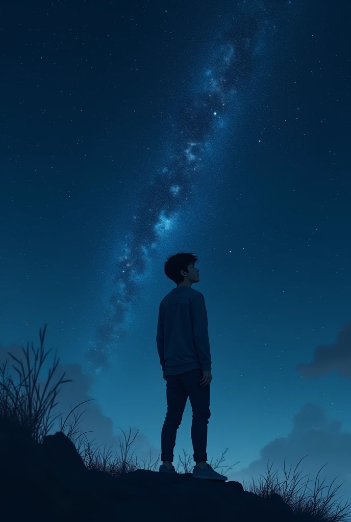 A sky looking ager boy at space focus on background