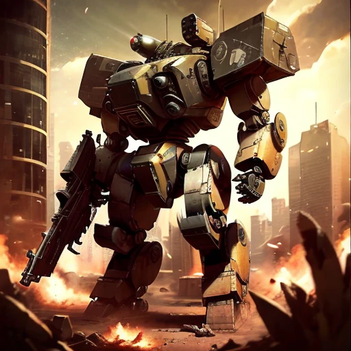 huge robot, mecha28, (matte black), (black skin), stylised red dragon on left leg, flattened head, gun, holding weapon, one hand, missile pods, antenna, cockpit window, city