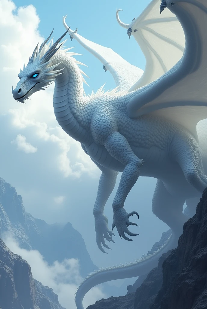 Dragon blanc yeux bleus réaliste 