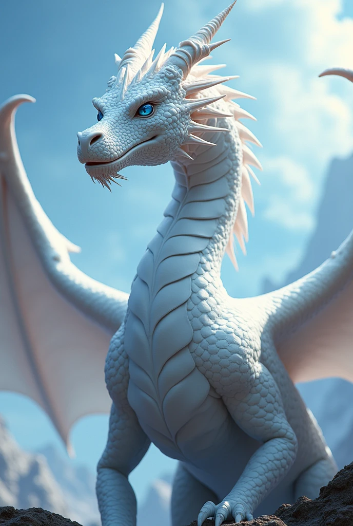 Dragon blanc yeux bleus réaliste