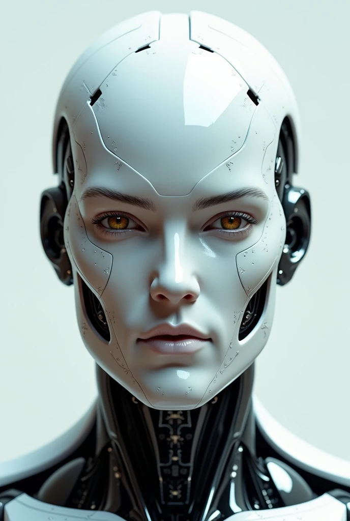 hyperrealistic male robot face from the front
