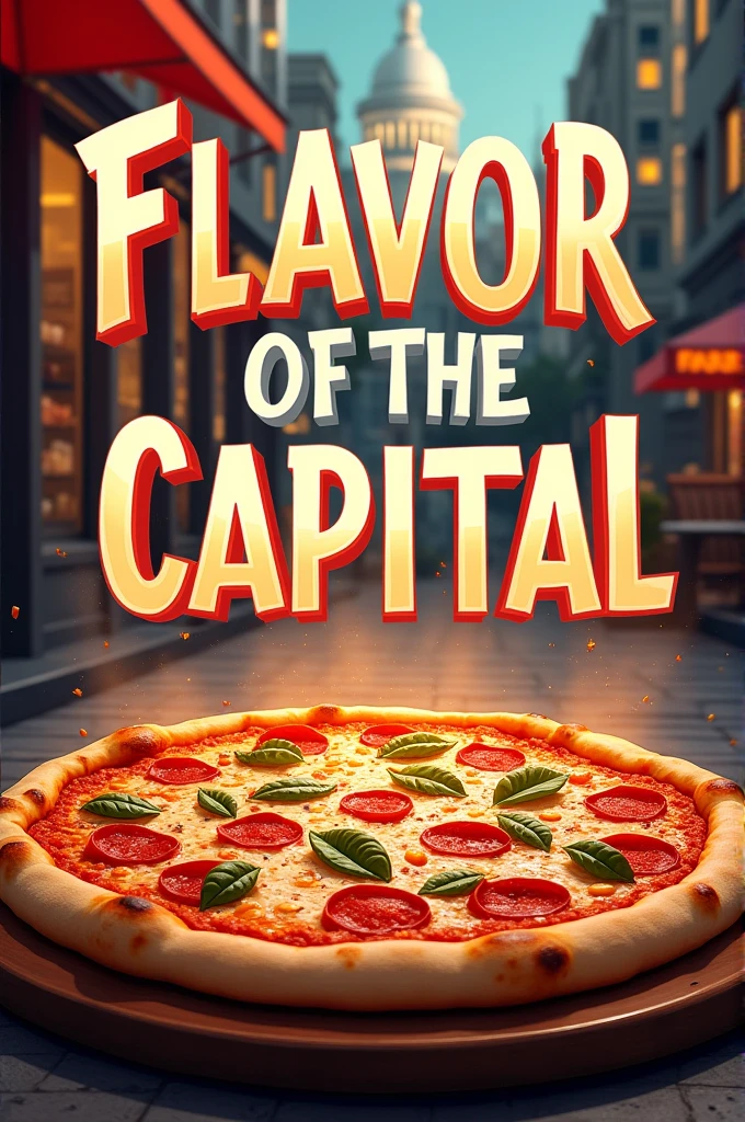 Pizzeria poster with the word flavor of the capital written on it