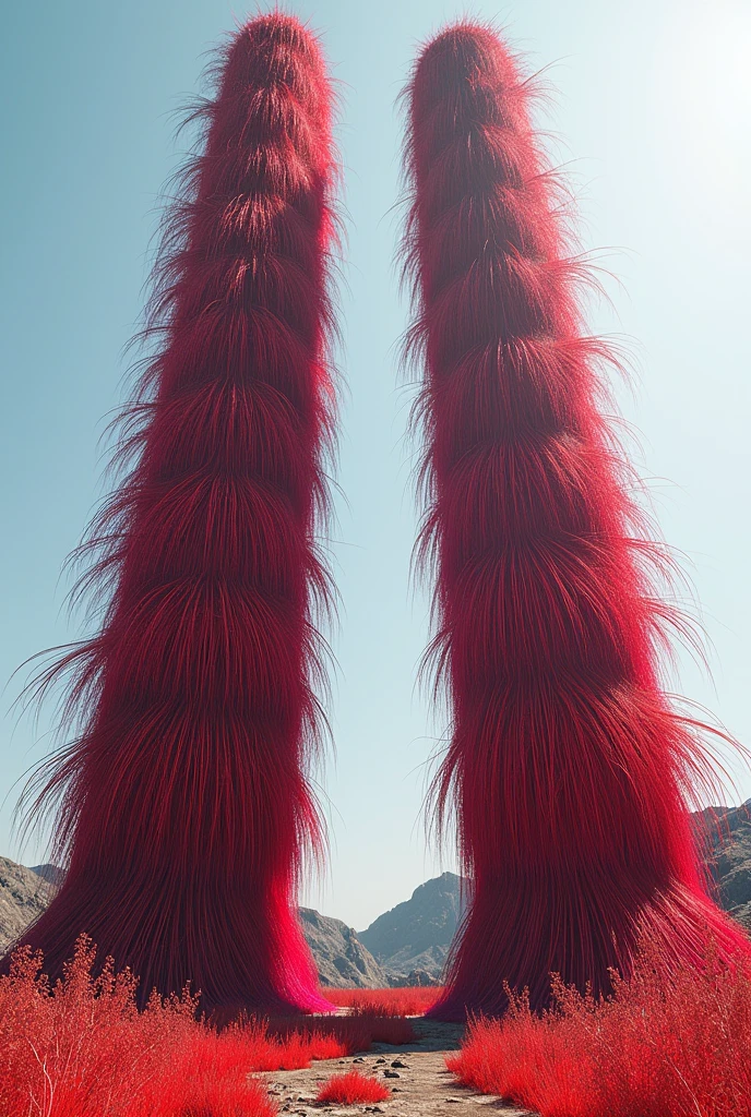 Two huge poles、It is densely covered with long colorful fibers.、Similar to Cup Brush、They are set up close together