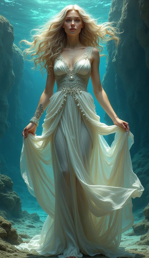 Very beautiful Neptune goddess, Dress in the style of ancient Greece, whole body