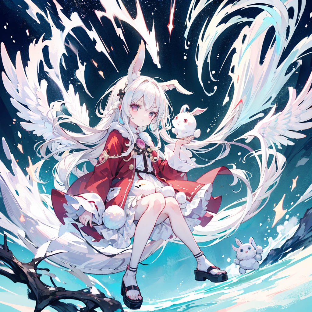 White hair girl, child,rabbit, Half Dragon