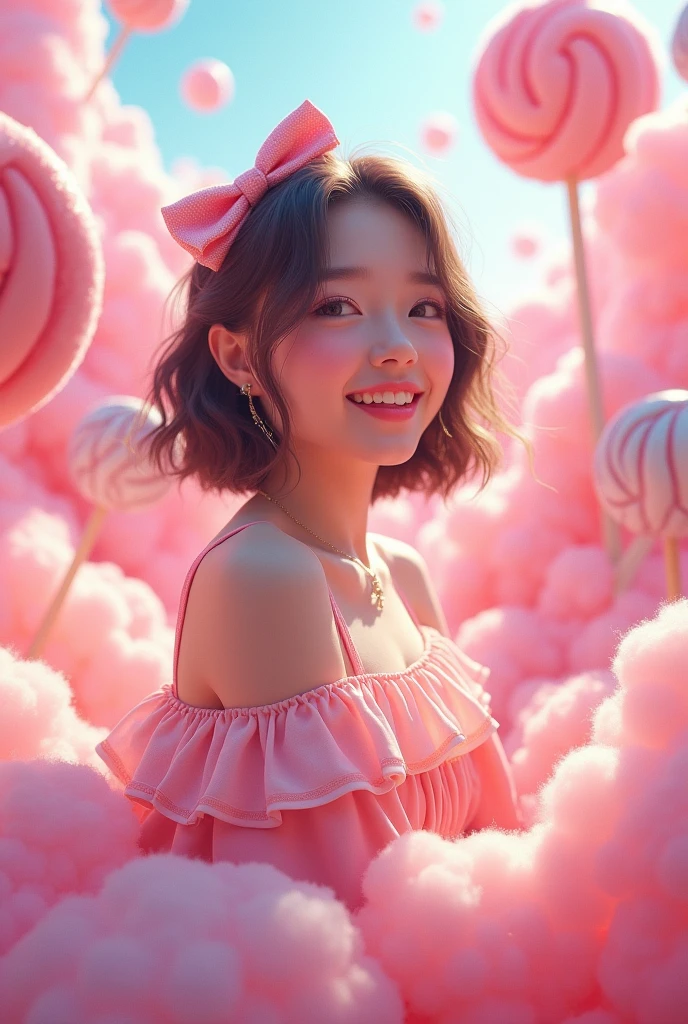 Cute female kpop idol in bubblegum world