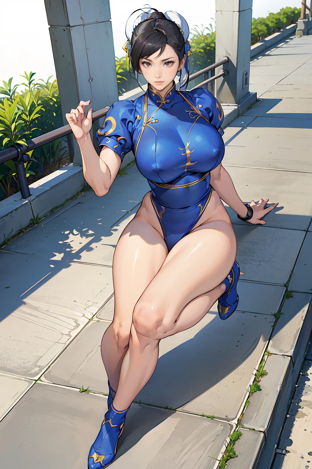 ((A woman modeled after the character Chun-Li)), , Medium Hips, Bright Eyes, Very flashy,Huge breasts, Puffy nipples, tight, ((ultra Realist)), TM Ninja White, icon, cores Vibrants, Vector Style, Digital Art, 4K, Intricate details, charm, Professionally done, Beautiful vector illustration, 12k resolution, ..3d, Detailed description of all characters, ((Very detailed)), ((Vibrant)),((super high quality)), ((Hyperrealism)), ((Photorealism)), [Octane Rendering] , In the city, Lots of cars (Realist), Very detailed, 