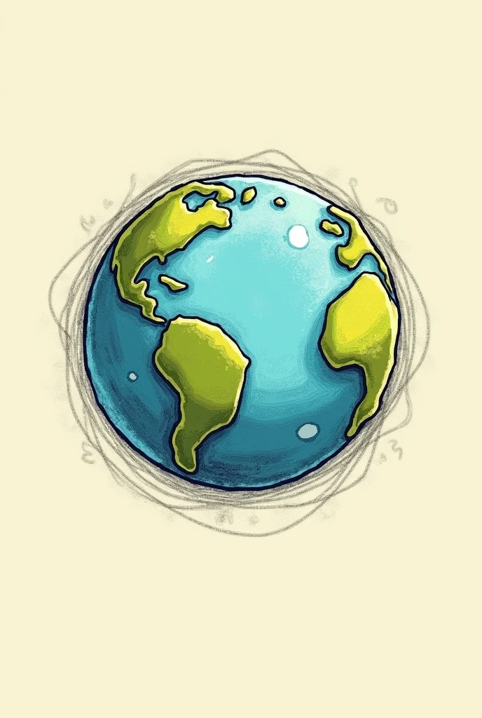 Planet Earth logo cuphead style , with a pencil making a trace around