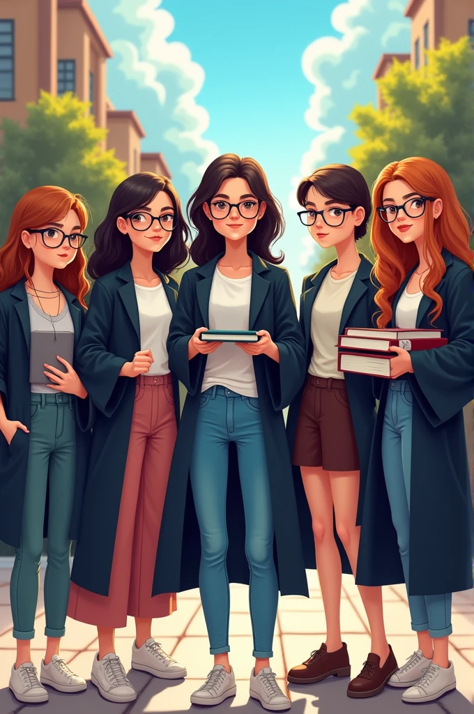 Make me a picture of the super powerful girls with a degree and glasses looking like a teenager.