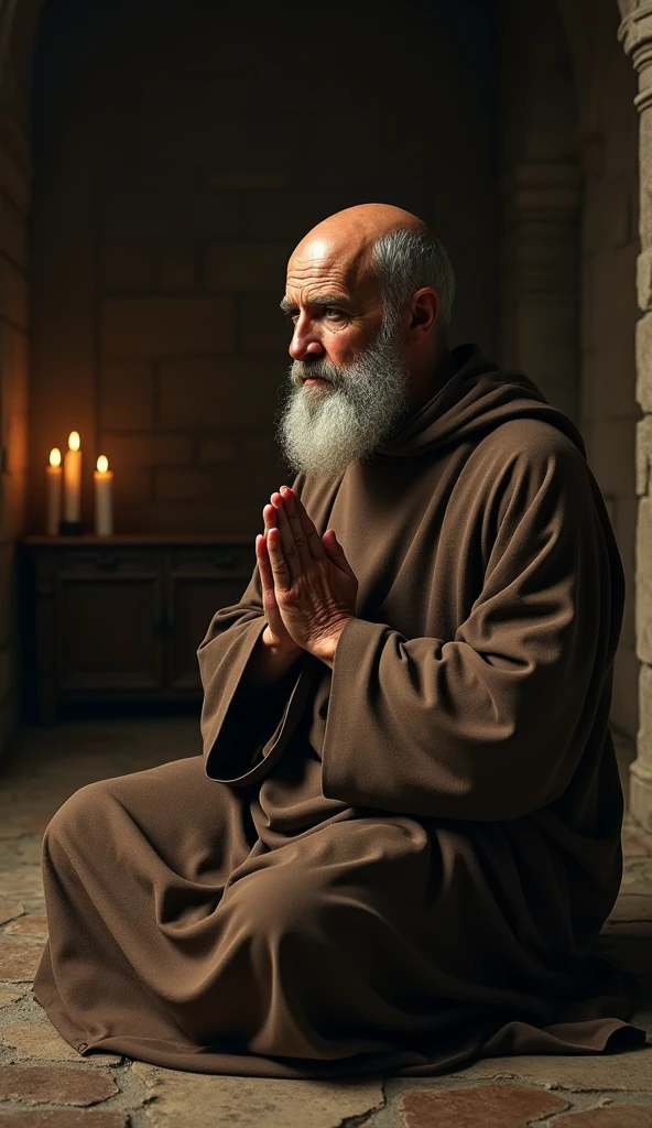 Create a beautiful and ultra realistic image of Saint Benedict and write on the image the title Prayer of Saint Benedict. Write the word São Bento at the top of the featured image.