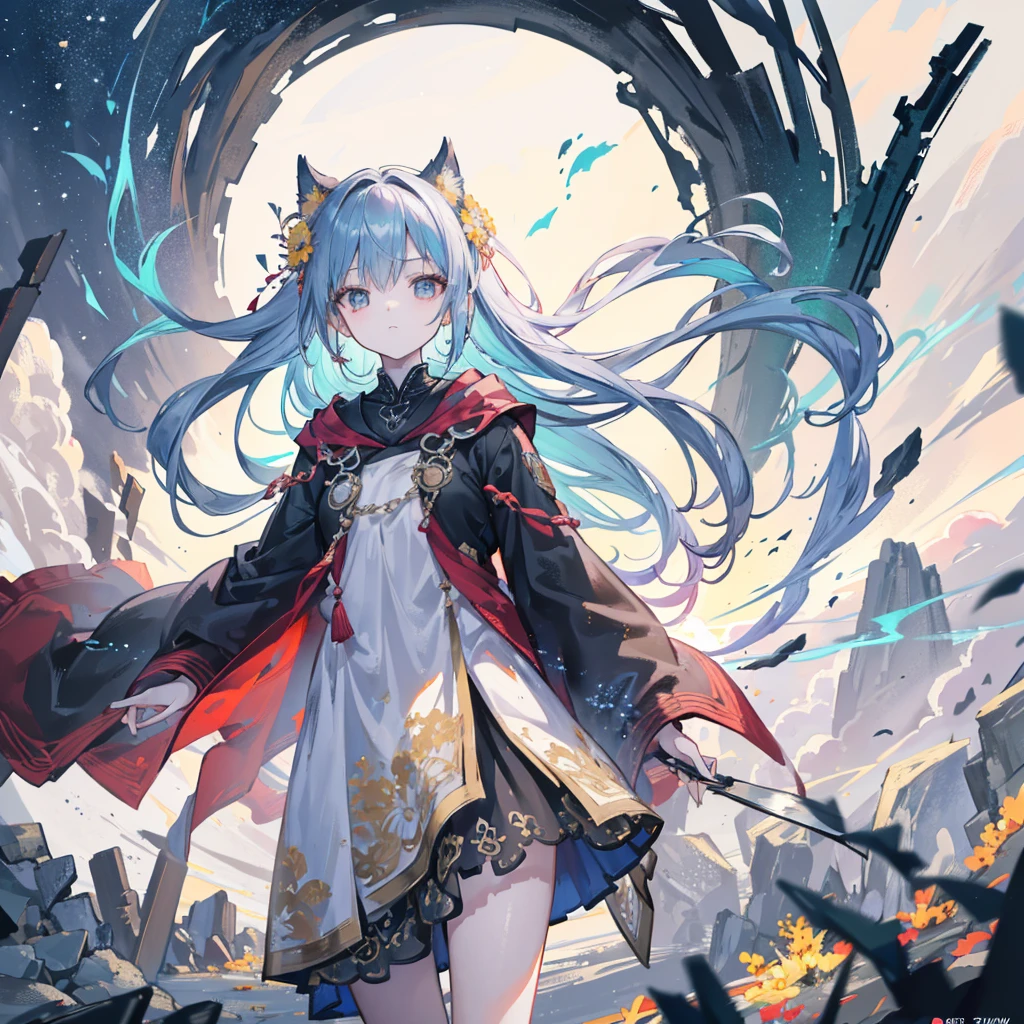 (ink, Astonishing: 1.3, Unity 8k wallpaper, Practical, detailed: 1.2, masterpiece, illustration), [((1 girl), superior_Body, Dynamic Angle, world masterpiece theater: 1.2, best quality, restraint, beautiful, Ghost Dance Sweater, Long hair flying, Soft shine: 0.8, Chrysanthemum double petal), :( Movie Lighting: 1.3, only_Flare: 1.2, Dunhuang Elements)]