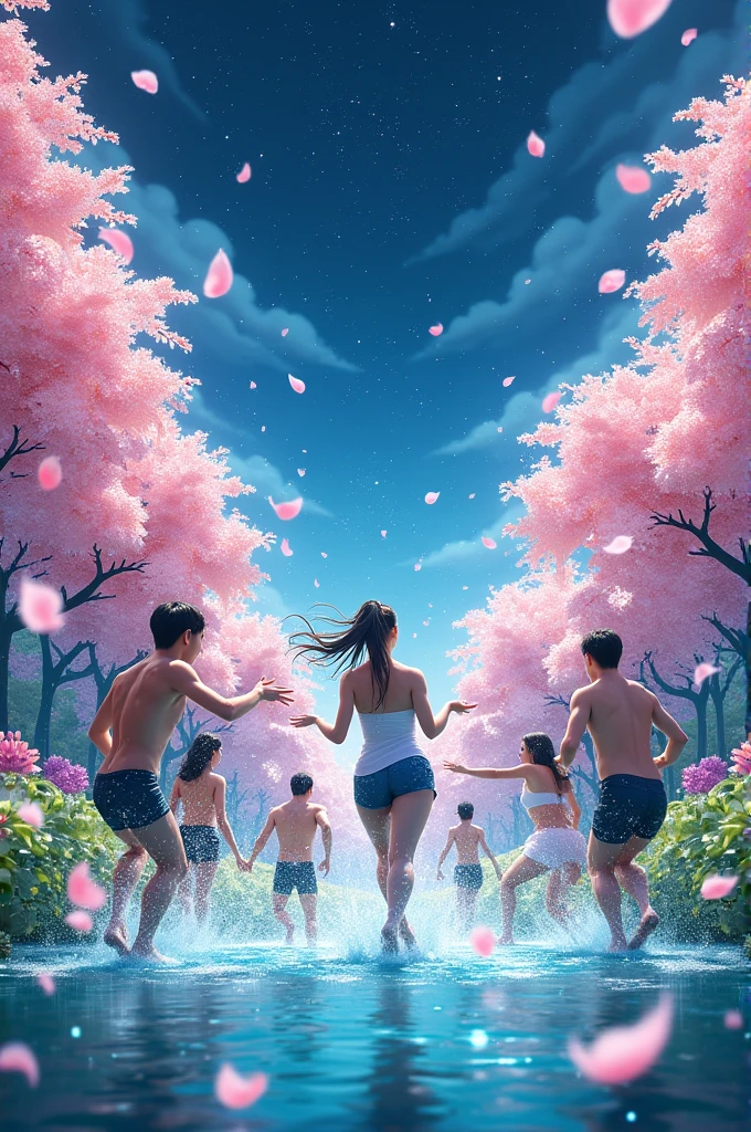 Give me a simple but nice Asian background for an Epic Water Fight, Sakura and Stars