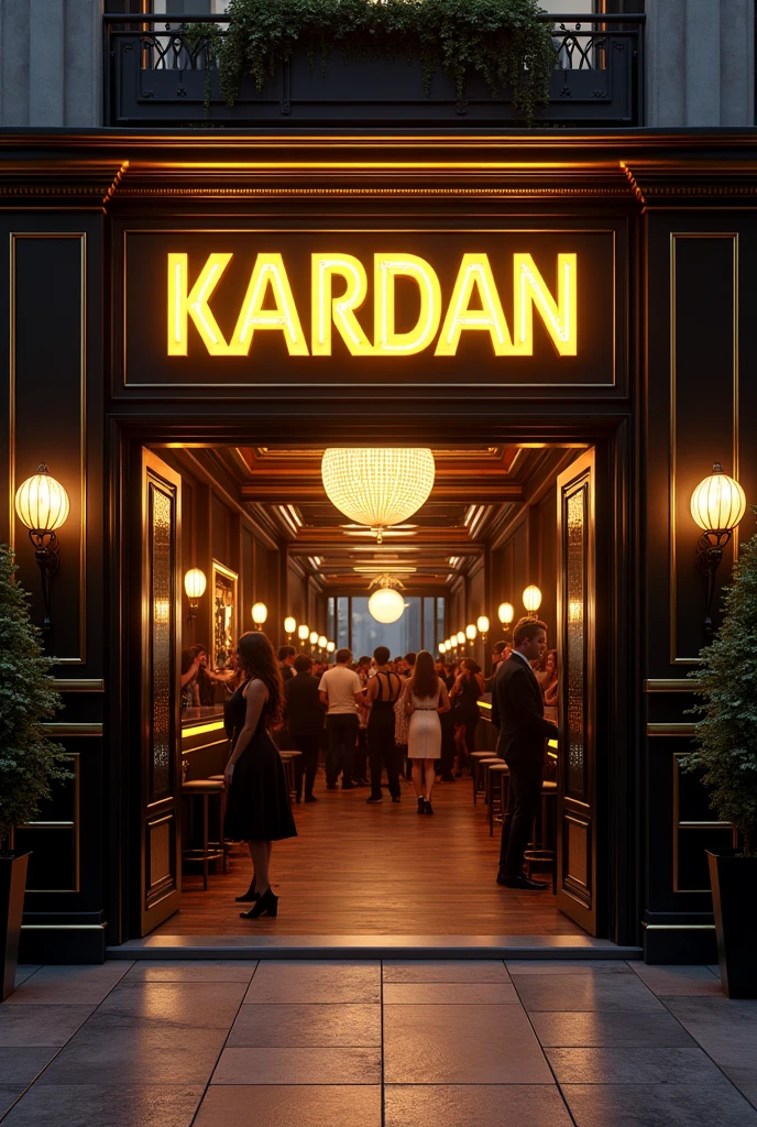 Black and gold disco club image and letters outside that say Kardan 