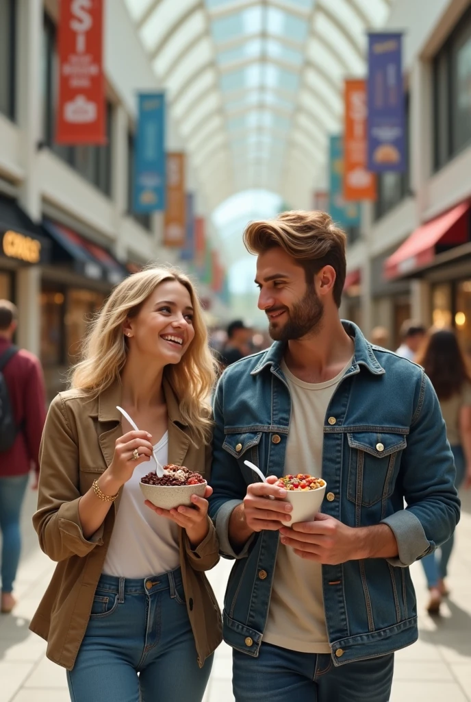 
Realistic man and wife 25-35 years old, At the mall, blonde hair eating açaí , with friends Ultra HD, high qualiy, best qualityer, high resolution, 8k, 16K
