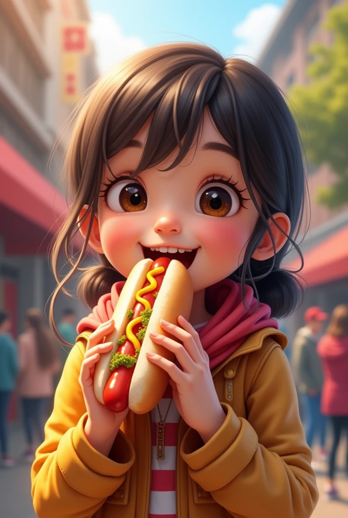 Girl eating a hot dog 