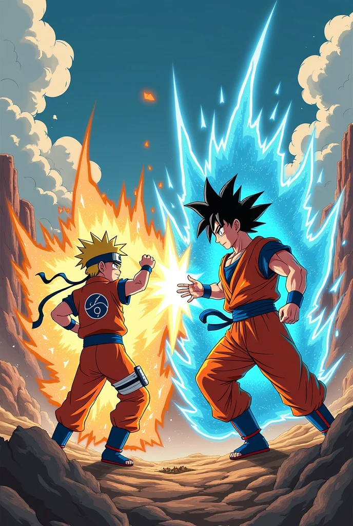 Naruto fighting Goku anime style


