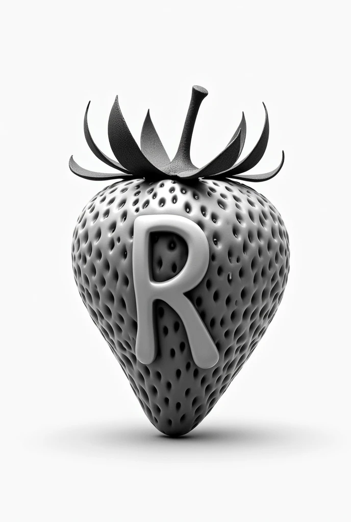 Strawberry that has an R inside that is creative that the R is attached to the strawberry that is part of it, that has no color