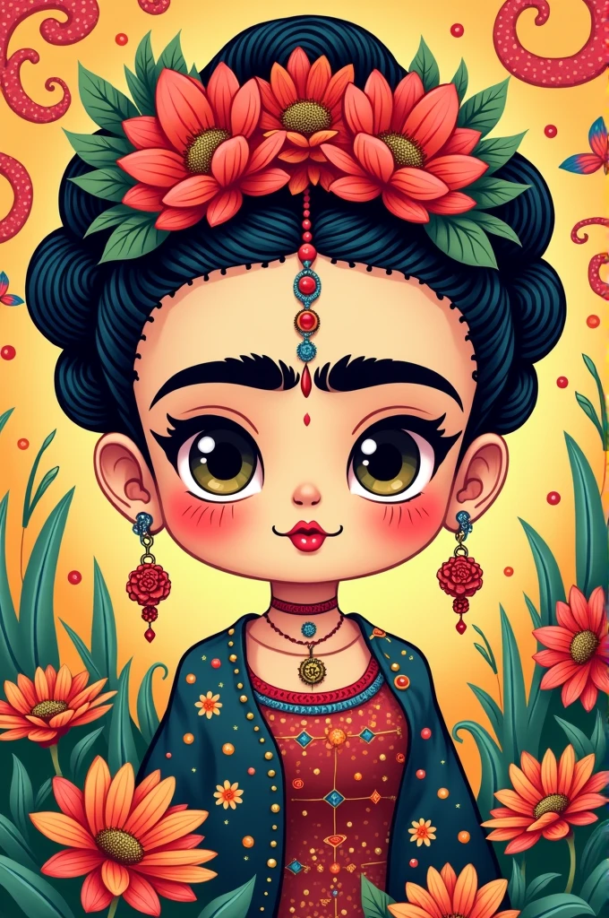 Kawaii style Frida Khalo cartoon style