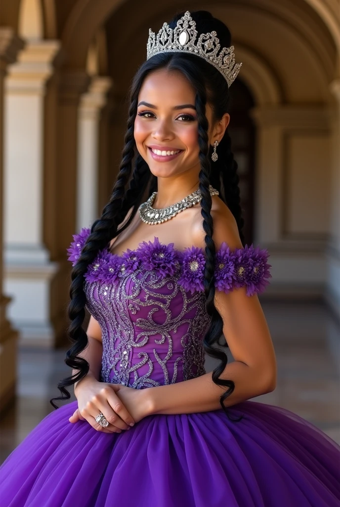 Photos of Quinceañeras with African braids and purple dresses