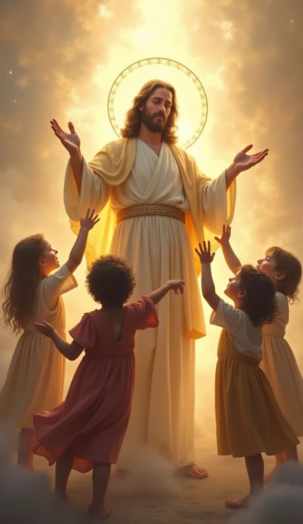 God lifts up children々The Holy Jesus Christ, Halo, whole body