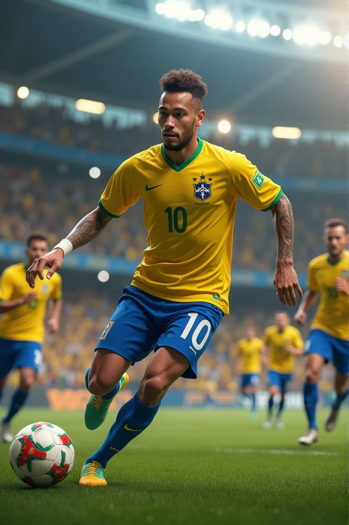 A Brazilian team playing football with the number 10 on the shirt saying Neymar