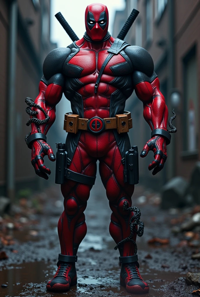 Deadpool mixed with venom, Deadpool's size with venom and Deadpool's colors colors