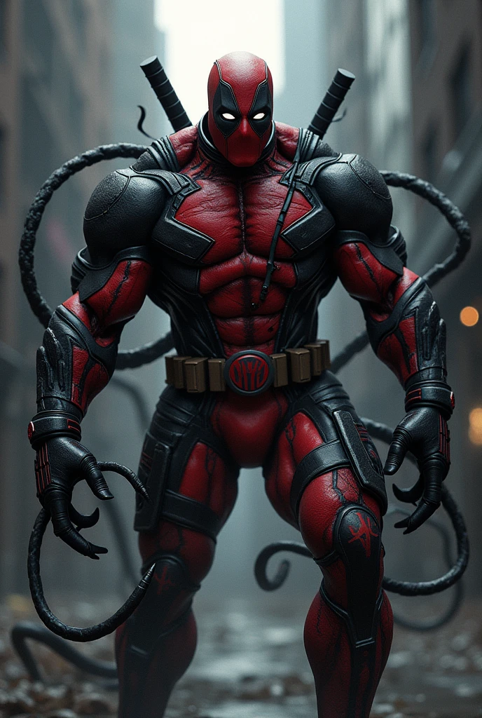 Deadpool mixed with venom, Deadpool's size with venom and Deadpool's colors 

