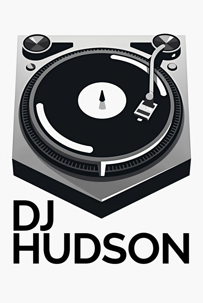 create a logo brand with the word DJ HUDSON now replace the letter S with a turntable arm