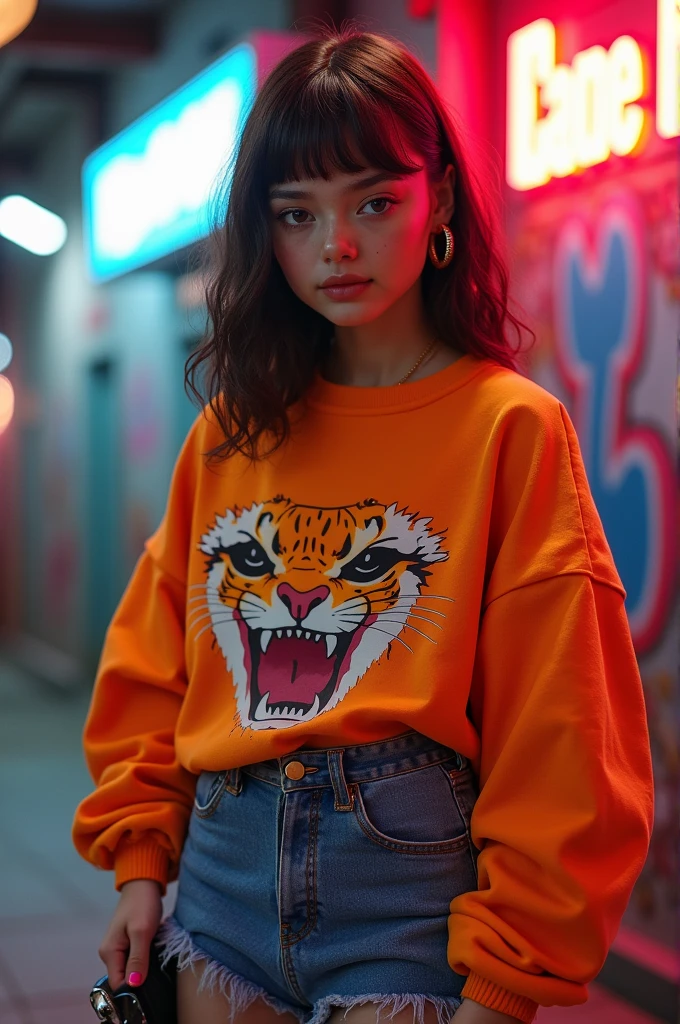 A girl in 80s clothing