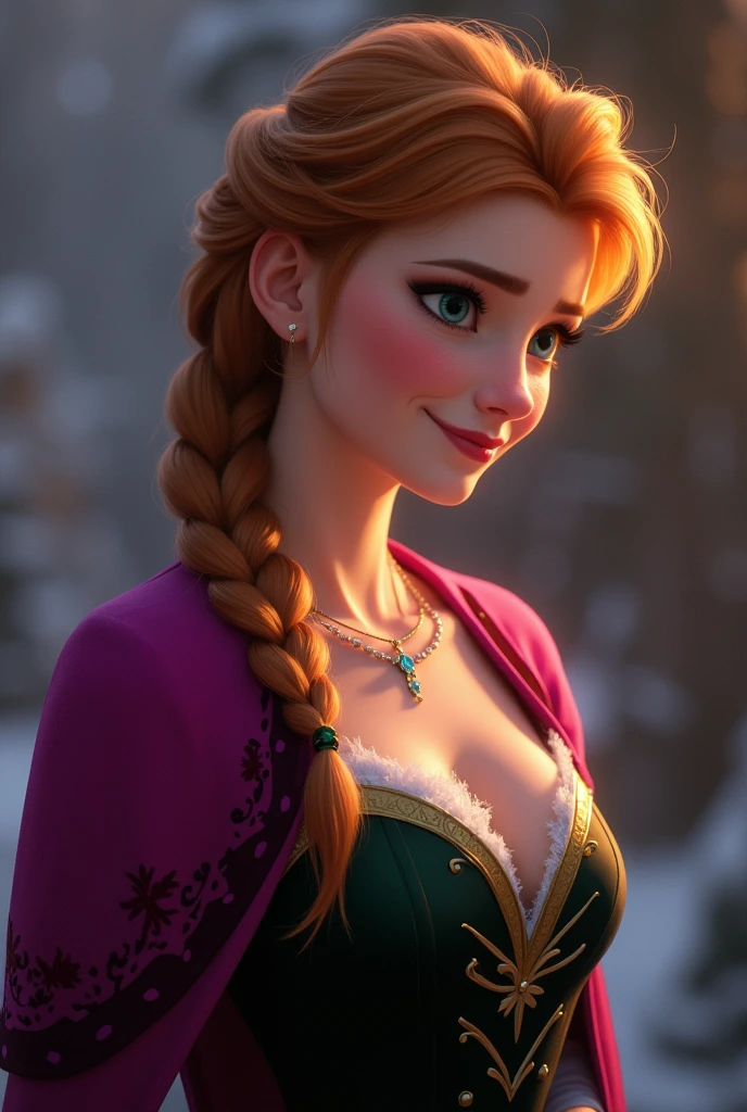 Realistic. True to life, A stunning portrait of Anna from Frozen young and beautiful, hyper realistic, real portrait, backlit, exquisite features, cleavage, Anna is showing her vagina to Anna and asking her to lick her vagina, she is inserting his fingers in her vagina under her skirt, she is fingering her, Anna is in ecstasy