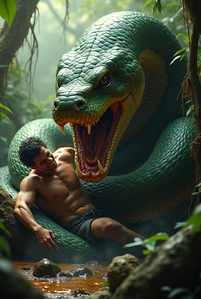 An anaconda catching a man