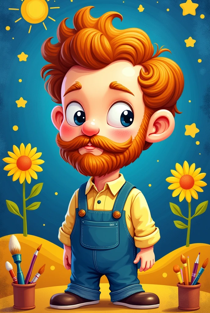 Cute Kawaii Style Van Gogh Caricature, drawing for toddlers