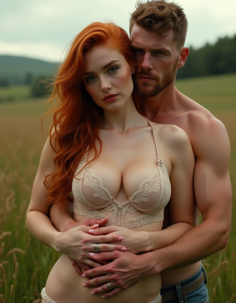 фото. очень реалистично. пышная nacked redhead Model . juicy figure and very big breasts, pale skin, perfect face, looking hot, victoria secret body, мужские руки обнимают ее сзади. голые накачанные мужские руки на женской груди. сильные мужские руки держат ее грудью in the grass. In the waving grass: among the grassЛучшее качество, Сложные детали, очень подробный, Острота, детальная текстура кожи, Идеальная детализация глаз, профессия, разрешение 4к, глубина резкости, Kodak Vision цветной, чрезвычайно подробный, ultraРеалистичное фотоgraphy, Реалистичное фото, Постобработка, Максимальная детализация, правда жизни, Шаблон Инстаграм,With her auburn locks, styled in loose waves., sexy woman exudes rural charm, posing amid the rolling hills of the English countryside. feeling the rustic beauty of rural England. мужские руки трогают женскую грудь