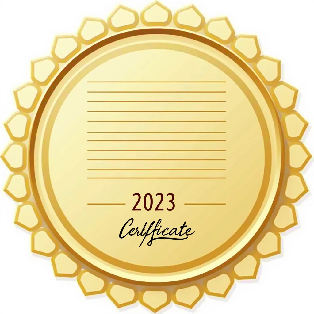 create a gold certificate with signature "Best Dating Site 2023", It&#39;s supposed to look like an order, png, without background, przezroczyste tło. it&#39;s supposed to look a bit like an icon