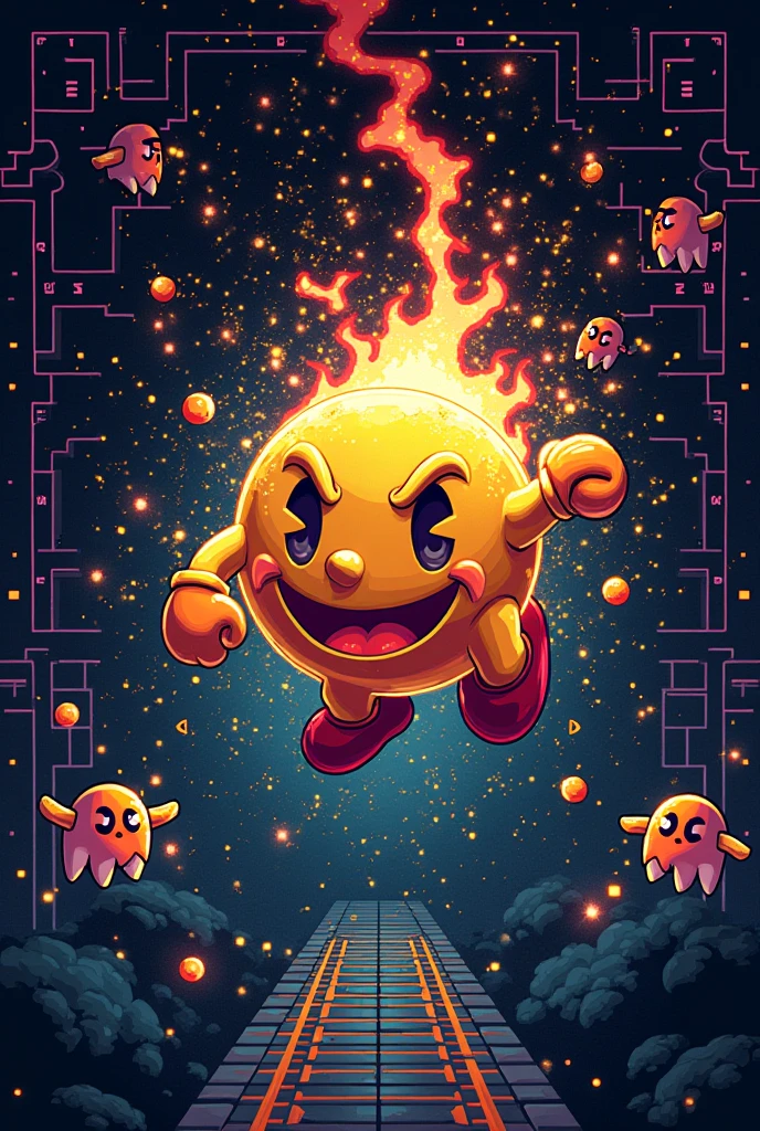 Pac-man using domain expansion of the fictional work "JUJUTSU KAİSEN", 
Retro style and pixelart style