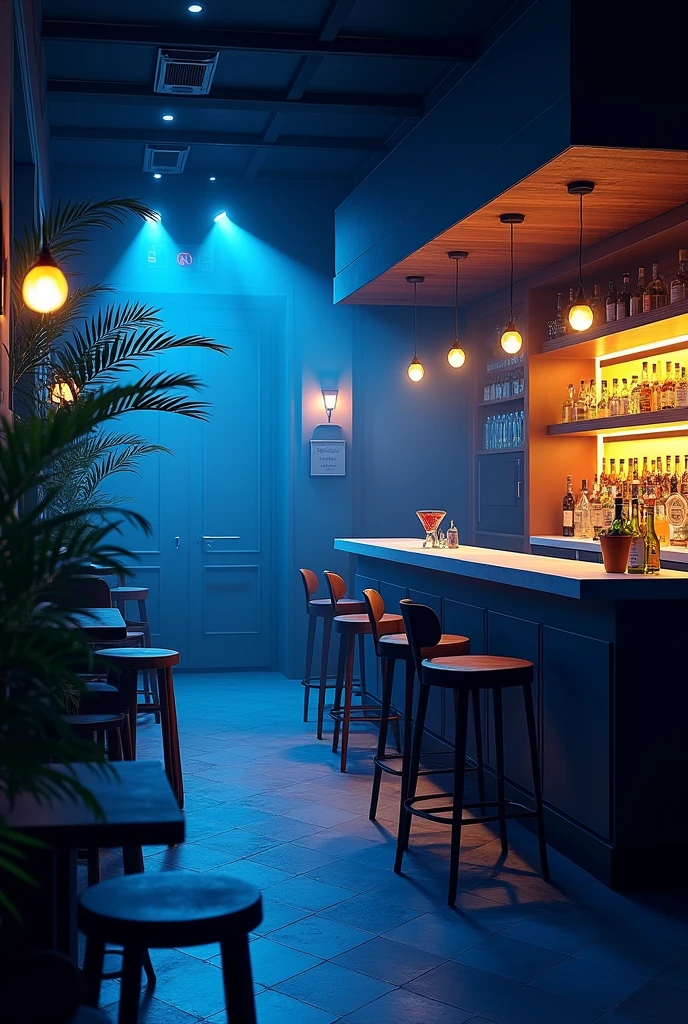 QUIET BAR, Anoite, BEAUTIFUL LIGHTS, BLUE AND YELLOW LIGHTS, sharp contrast, SERENE BAR, PAZ Anoite