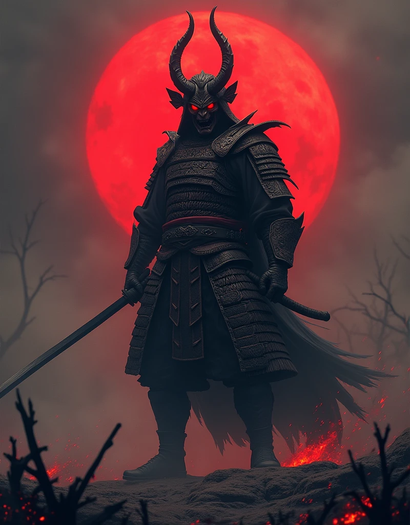 Plongez dans l'univers sombre et mystique du "Samouraï du Démon". Ce guerrier redoutable, enveloppé dans une armure ancienne aux motifs démoniaques, incarne la fusion parfaite entre la tradition des samouraïs et les forces obscures. Avec ses yeux incandescents et son katana maudit, il domine un champ de bataille désolé, éclairé uniquement par une lune rouge sang. Ce samouraï n'est pas seulement un maître du combat, mais aussi un être possédé par des énergies sinistres, prêt à semer la terreur et la destruction sur son passage. Une création visuelle captivante qui capture la puissance, la menace, et le mystère d'un guerrier qui a embrassé les arts sombres.